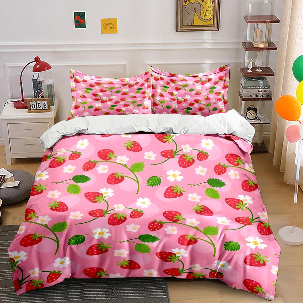 Strawberry Print Bedding Set Bedding Duvet Cover Set Duvet Cover Pillowcases (1 * Duvet Cover 2 * Pillowcases, without duvet insert) 135x200cm