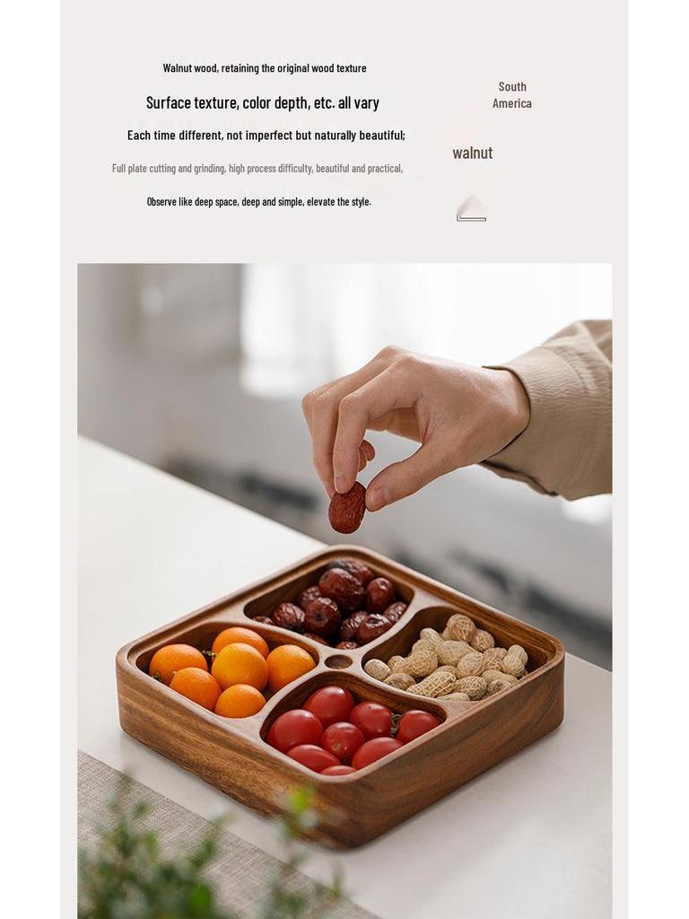 Cuenco de Frutas de Nogal Japonés con Compartimentos para Frutas Secas y Snacks