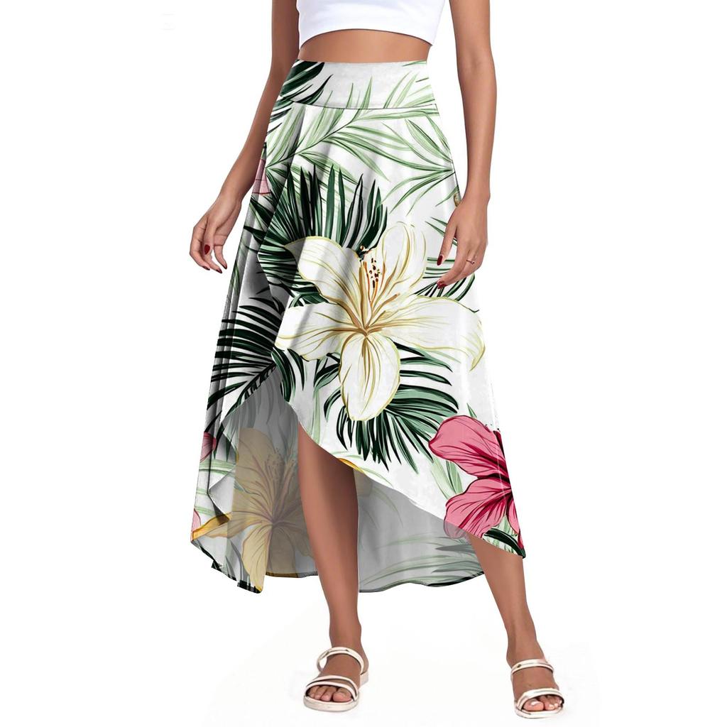 Women's Fashion Casual Printed Slit Ruffle High Waisted Fluttering Shorts Skirt