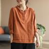 Women's Hooded Shirt Vintage Spring Loose Thin Pullover Long Sleeve Simple Plus Size Solid Blouses Ladies