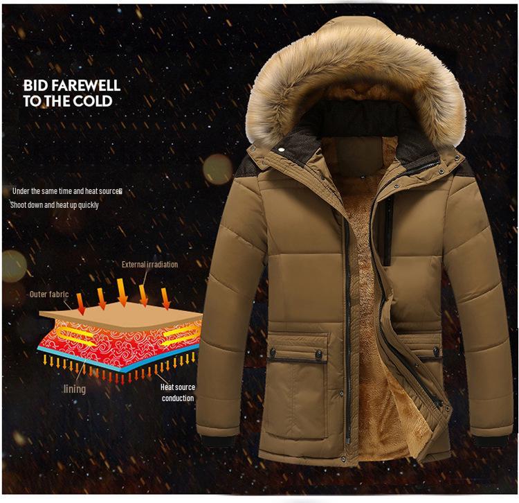 Chaqueta de Invierno para Hombre de Algodón de Longitud Media con Terciopelo Plus, Talla Grande, Cálida para Personas de Mediana Edad y Mayores