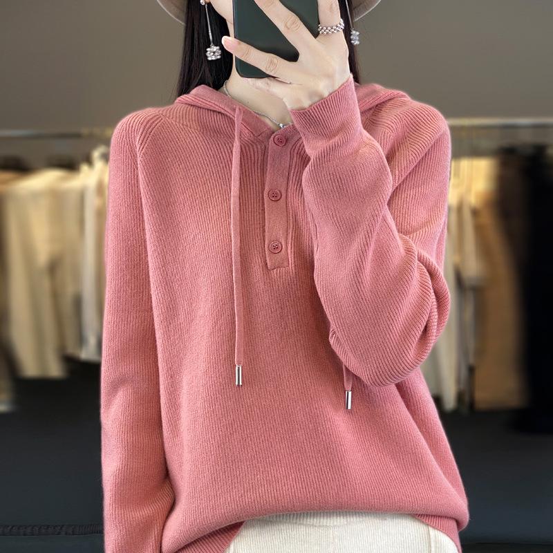 Women's Hooded Loose Knit Sweater - Korean Style Solid Color Cardigan for Autumn/Winter Layering