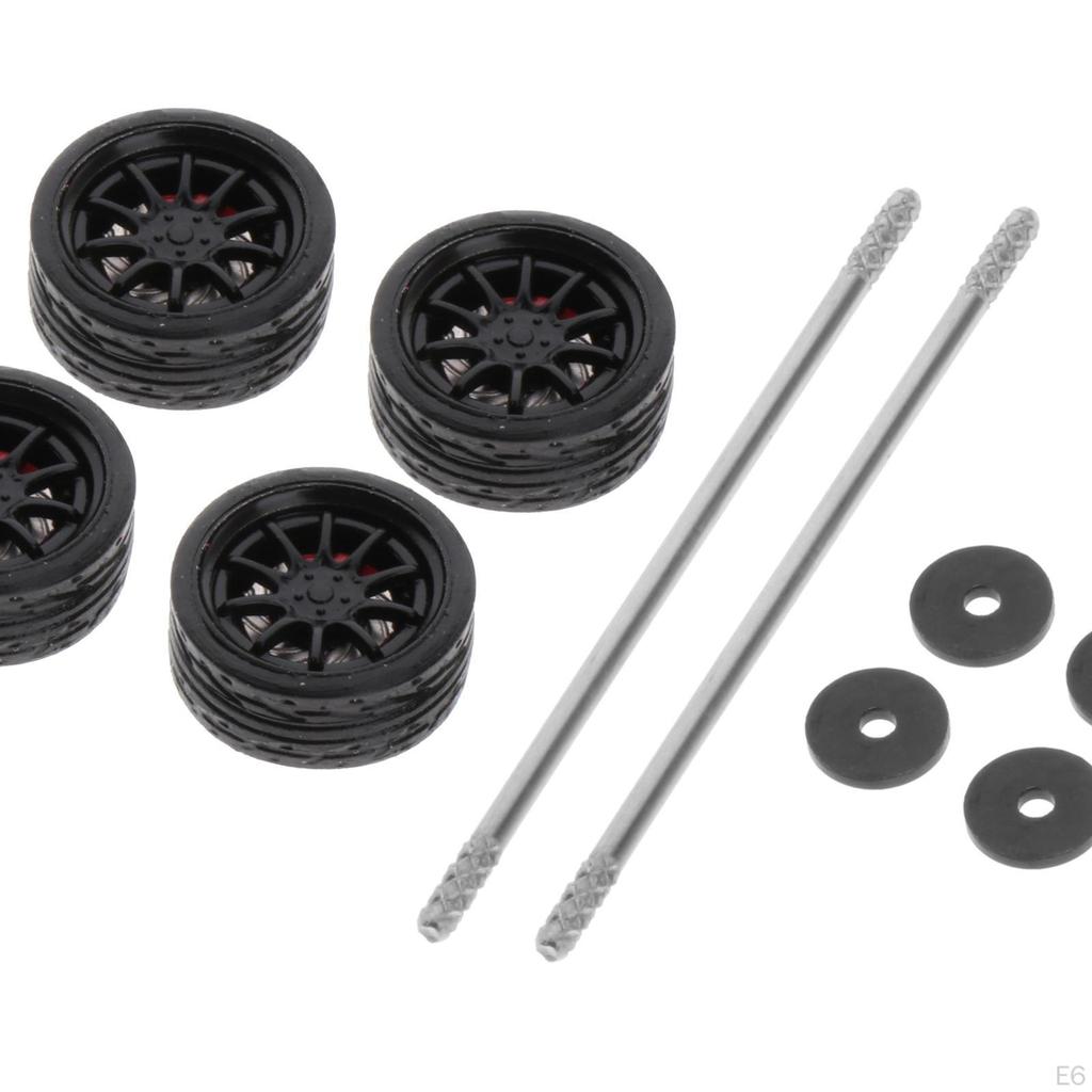 1:64 Scale Car Rubber Wheel Rims Soft Tires for RC 1/64 of 4