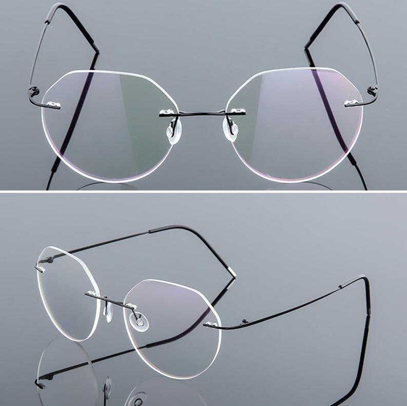 

Foldable Leg Polygon Nearsighted Glasses Metal Rimless 1.61 Index Anti-Blue Light Prescription Spectacles 0 -0.5 -0.75 To -6 0