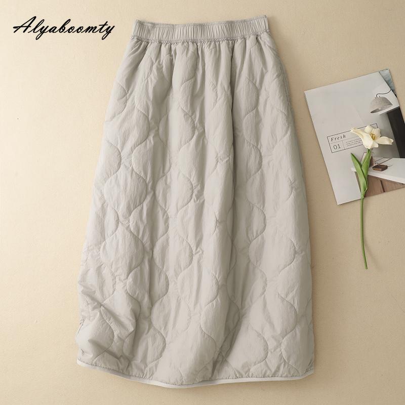 Korean Style Plus Size Autumn Winter Women Basic Skirt High Waist Casual Loose Padded Cotton Skirt Vintage Ladies' All-Match Midi Skirt