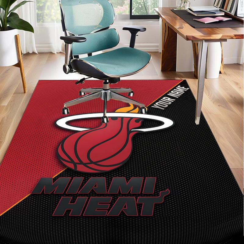 Custom Name Rug Miami-Heat Basketball Art Area Rug Suitable for Indoor And Outdoor,Carpets for Homes, Offices,Living Rooms,Home Decor,Christmas Gift