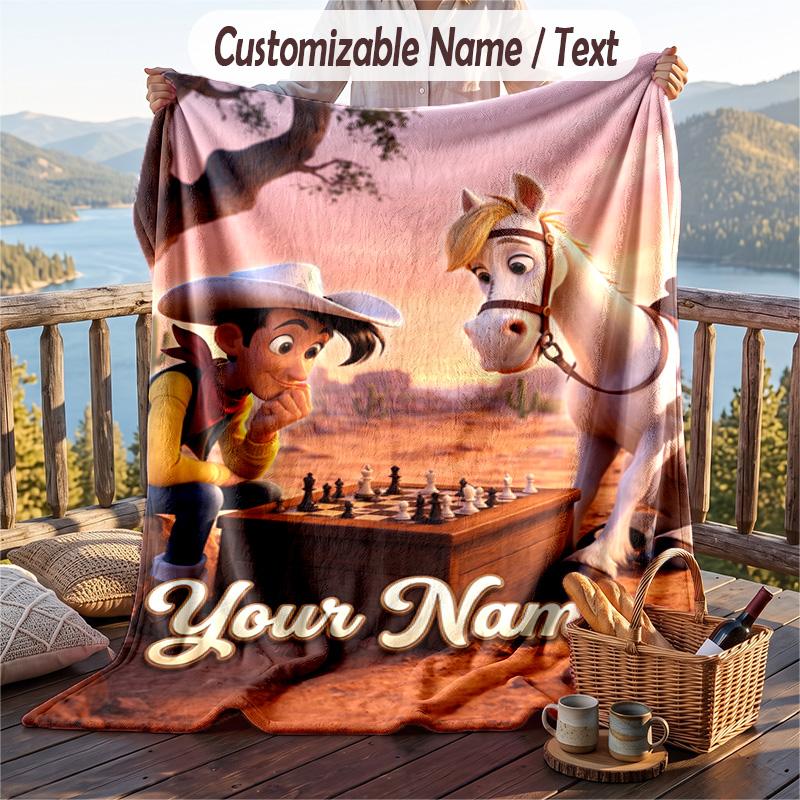 Custom Text Flannel Throw Blanket, Lightweight Cozy Bed Sofa BlanketLucky Luke