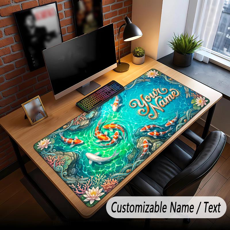Koi Fish Theme Custom Mouse Pad Personalized With Name Text Customized Desk Mat For Office Home Decor