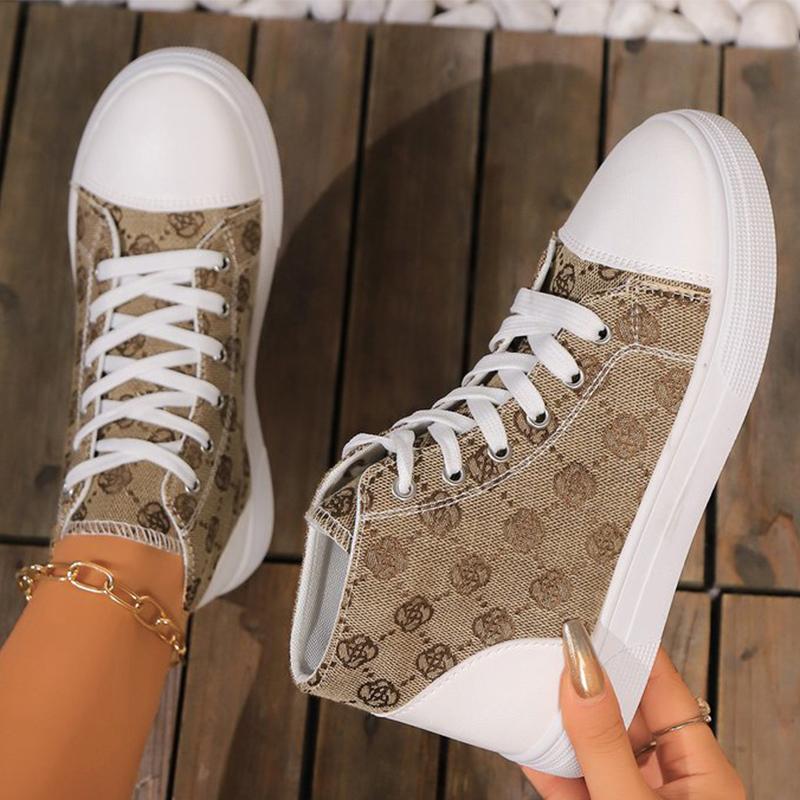 Móda Móda Květinová Výšivka Plátěné Boty Ženy Jaro Podzim Šněrovací Vysoké Plátěné Boty Žena Kulatá Špička Baleríny Tenisky Ženské