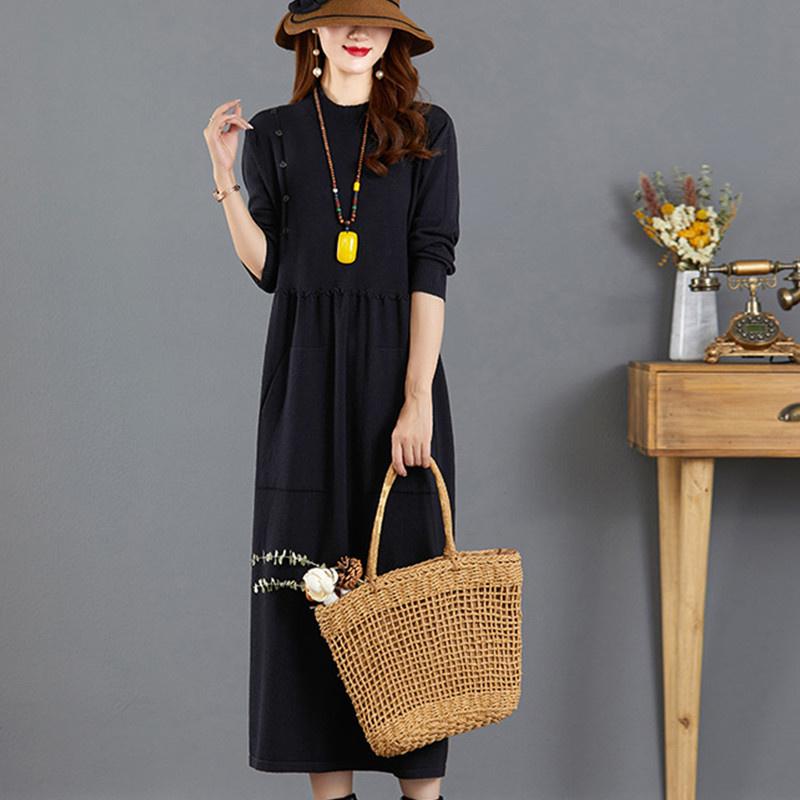 Übergroßes Strickkleid Herbst Winter Damen Langer Unterer Pullover Warme Vintage Pullover Dicke Strickwaren Damen Pull Pulloverkleider