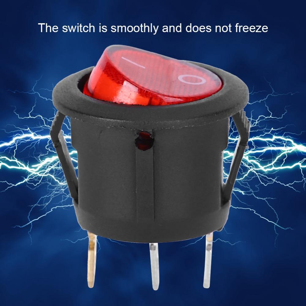 10 PCS KCD1 Round Rocker Switch Red Light Mini Circle Toggle Switches  Popcorn Maker