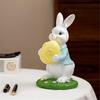 Handcrafts Resins Easters Bunnies Holding Eggs Decoration Cute Rabbit Figurine with Lawn Base for Home and Office Decors