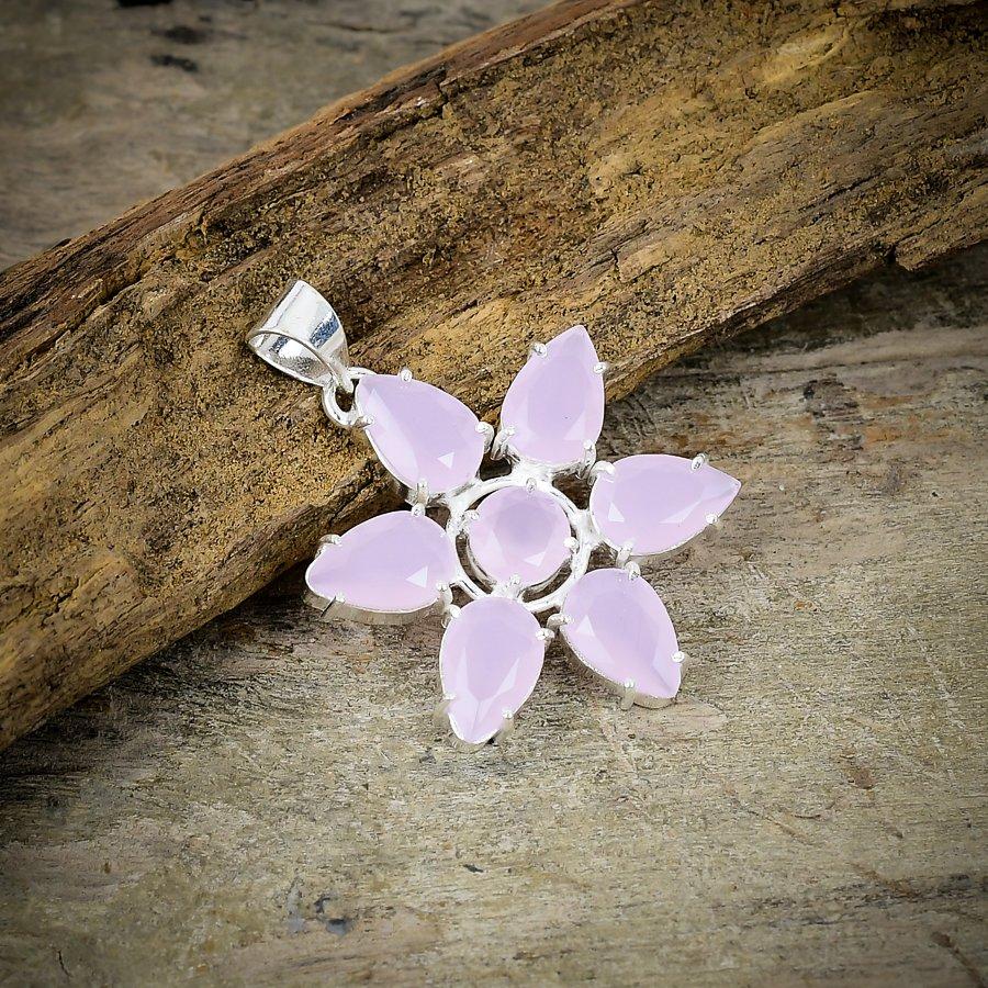 

Pink Chalcedony Gemstone Handmade 925 Sterling Silver Jewelry Pendant 1.77 M-79