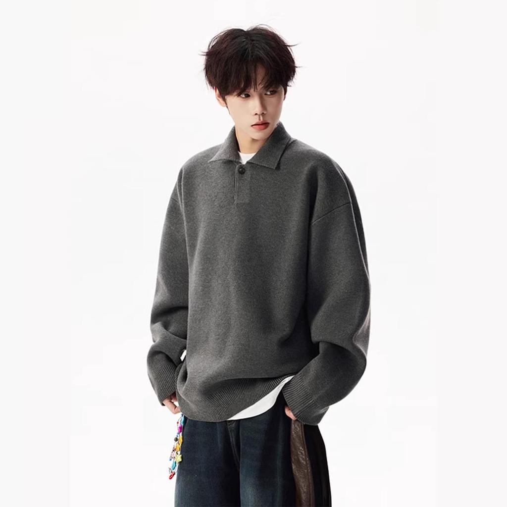 Vintage-Style Men's Autumn Polo Collar Knitwear: Loose, Casual, and Versatile