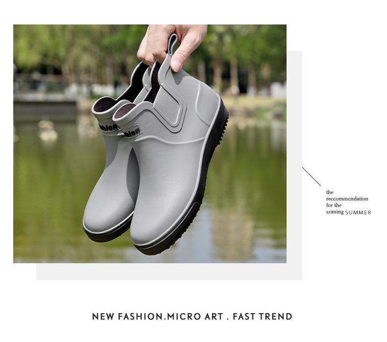 Men's Waterproof Non-slip Rubber Short Rain Boots – Wear-resistant, Soft Sole, Korean Style for Outdoor Use.