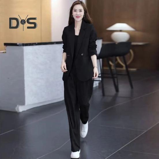 Σετ Γυναικείο Επίσημο Παλτό Παντελόνι 2 Τεμαχίων Μακρυμάνικο Διπλόκουμπο Ζακέτα Καρντιγκάν Μήκους Μέσης Φαρδύ Ίσιο Παντελόνι Ψηλόμεσο Επίσημο