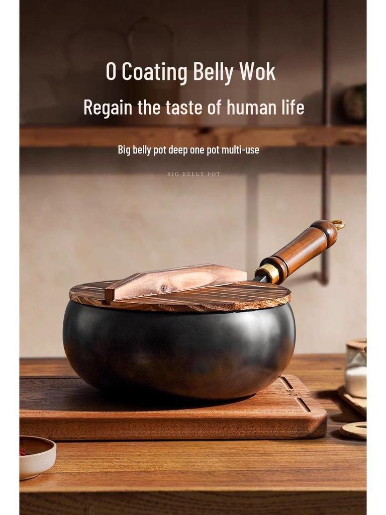 Handcrafted Zhangqiu Iron Belly Wok: Uncoated, Non-stick, Small Iron Frying Pan for Household Use.