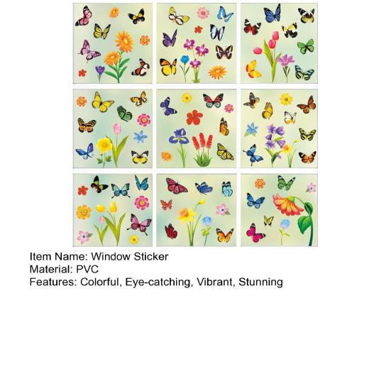 9 Sheets Spring Window Clings Flower Butterfly Window Stickers Floral Static PVC Decals for Easter Spring Home Office Classroom Decor