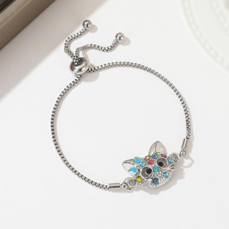 Cat Jewelry Set for Girls Necklace Bracelet Ring Stud Earring Sets for Kids Rainbow Rhinestones Jewelry for Women Girls