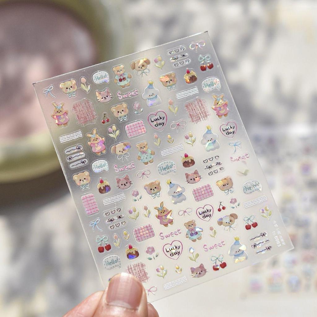 3D Embossed Bear Scrapbooking Stickers Cute Line Art Puppy for Nail Art Lighter Decal Waterproof Self Adhesive