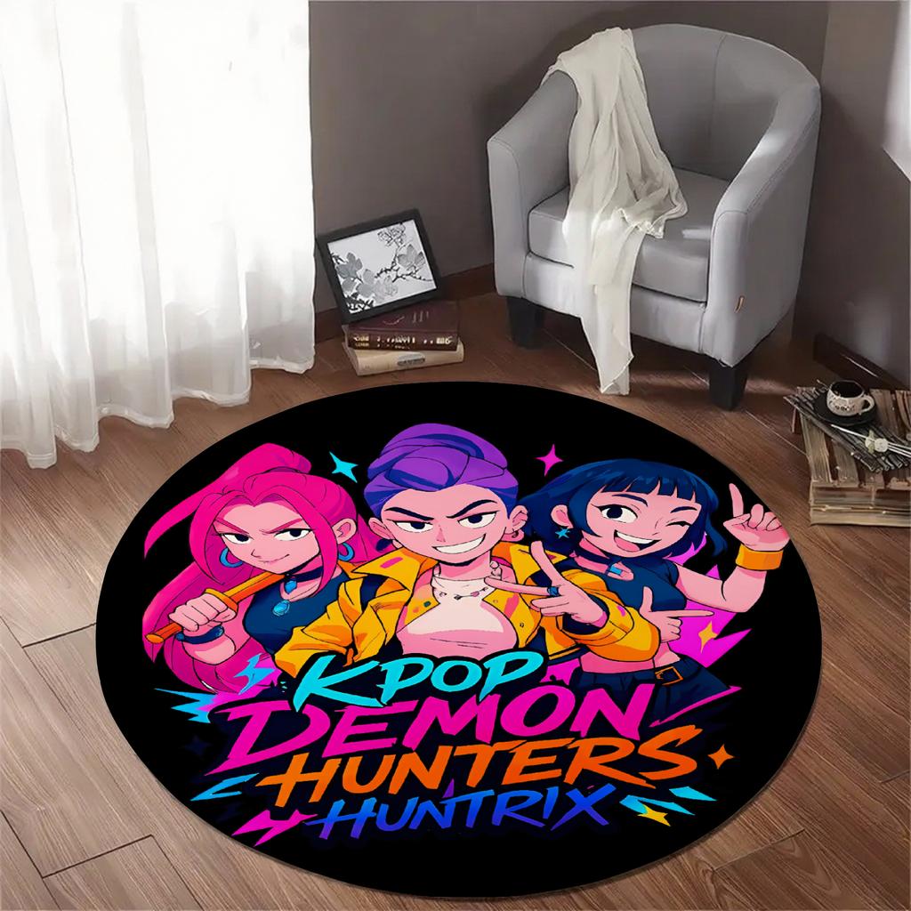 K-POP D-Demon H-Hunters Round Rug for Kids Room Pink Play Mat Soft Non-Slip Carpet for Girls Boys Bedroom Personalized Floor Mat