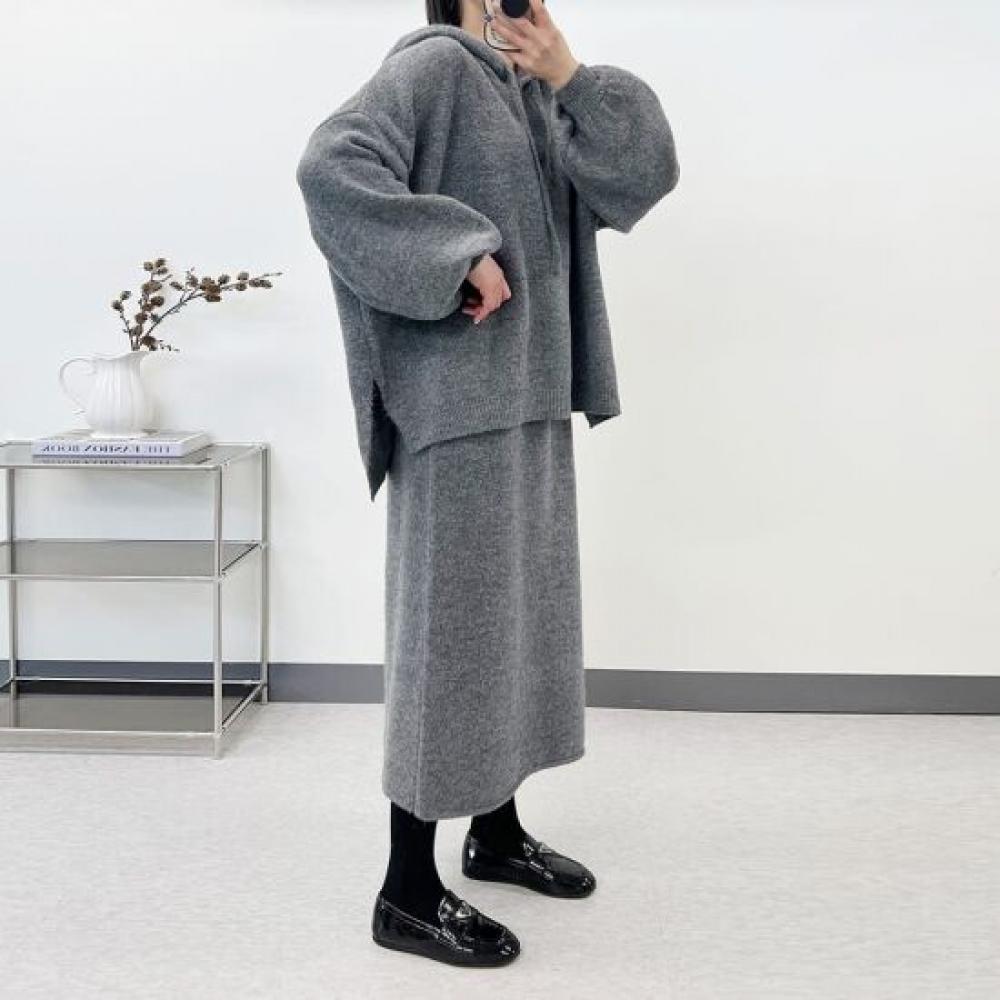Mizqz Women Hooded Knit Skirt Set Winter Fall 5588
