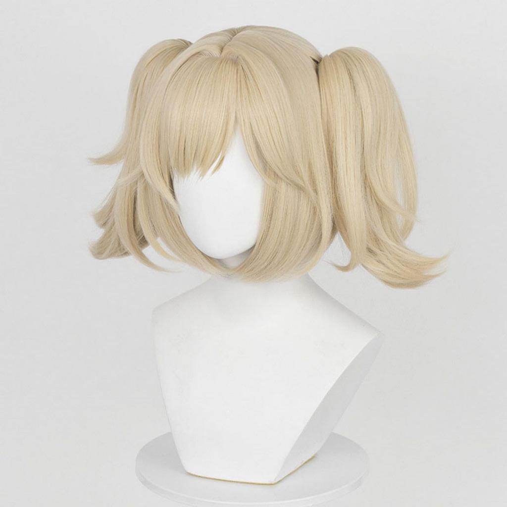 Gold Short Wig with Twin Perfect for and with Wig Perfect for Cultural and School Tail, Cosplay, Games, Disguises. Heat-Resistant Net. Halloween,