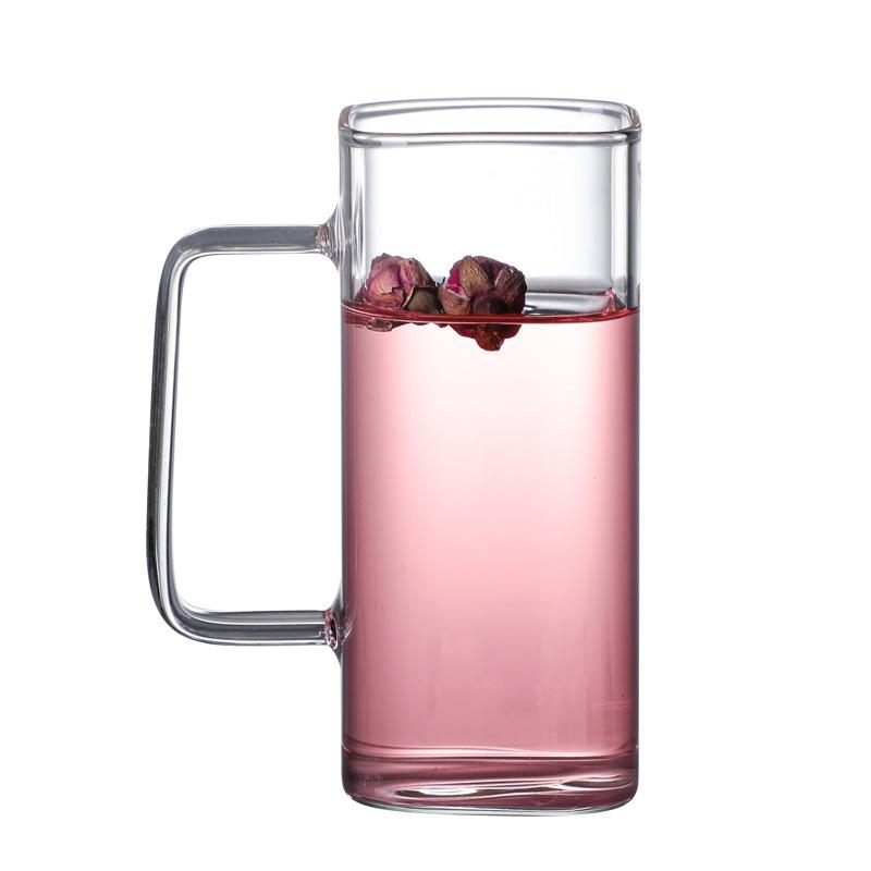 Glass Water Cup Milk Cup Tea Cup Breakfast Beverage Cup High Borosilicate Square Color Handle Glass Water Cup