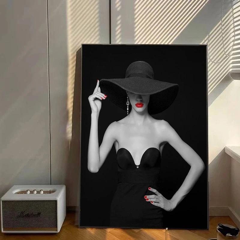 Black White Pictures For Living Room Elegant Red Lips Woman Poster And Print Modern Wall Art Canvas Painting Home Decor