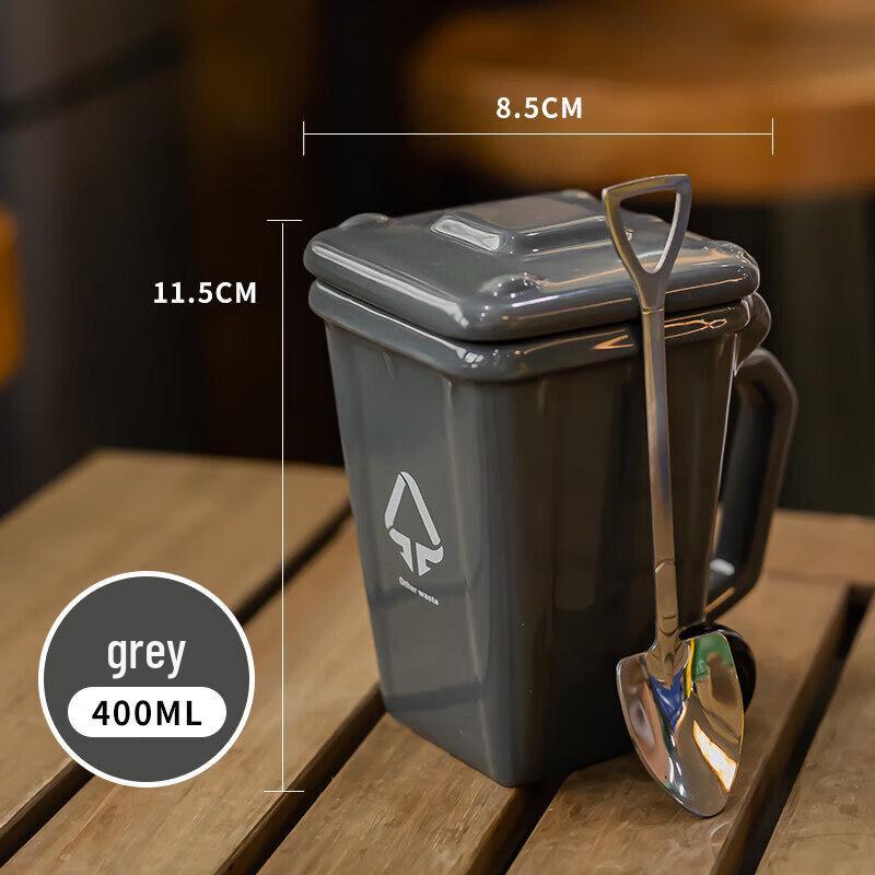Quirky Trash Can Ceramic Mug with Lid