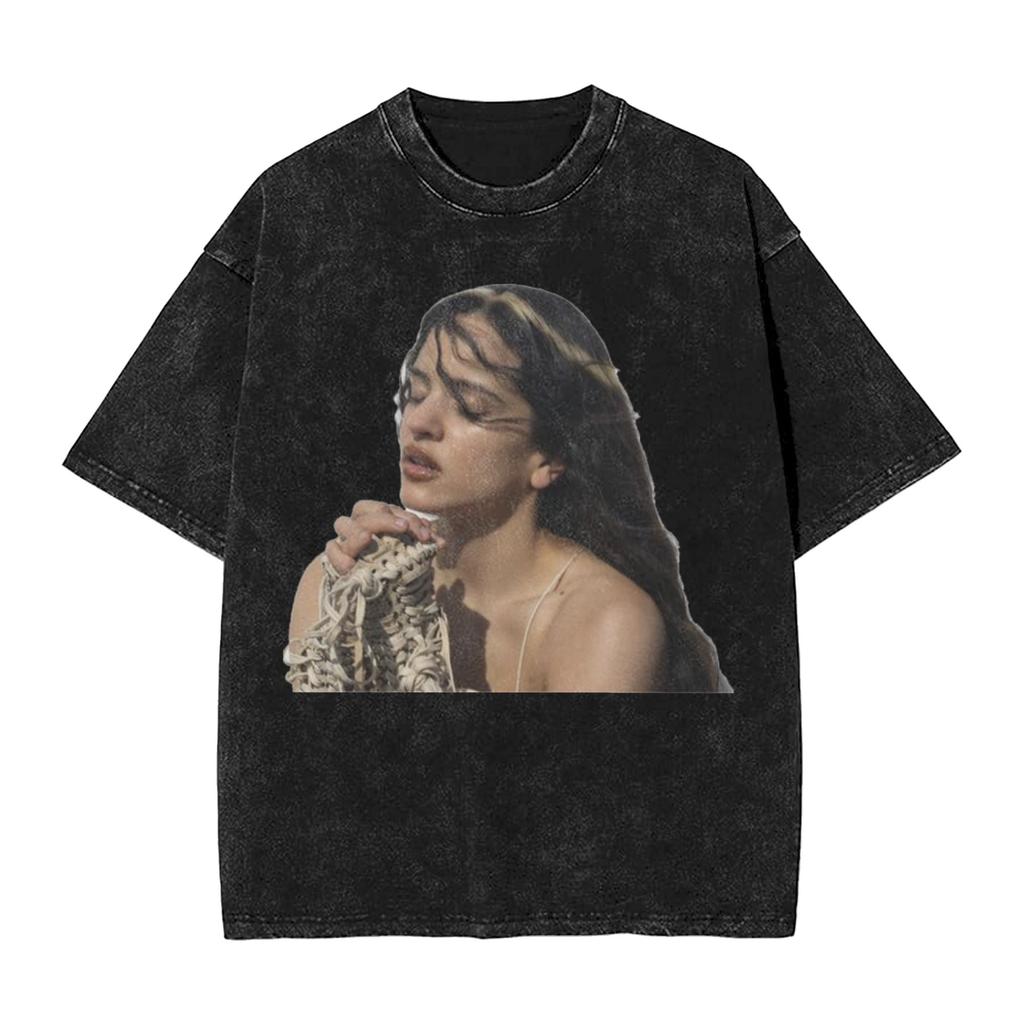 ROSALIA LUX Album Pop Music Washed T Shirt Streetwear Hip Hop Fashion TShirt  Tees Tops for Unisex Women Short Sleeve Oversize