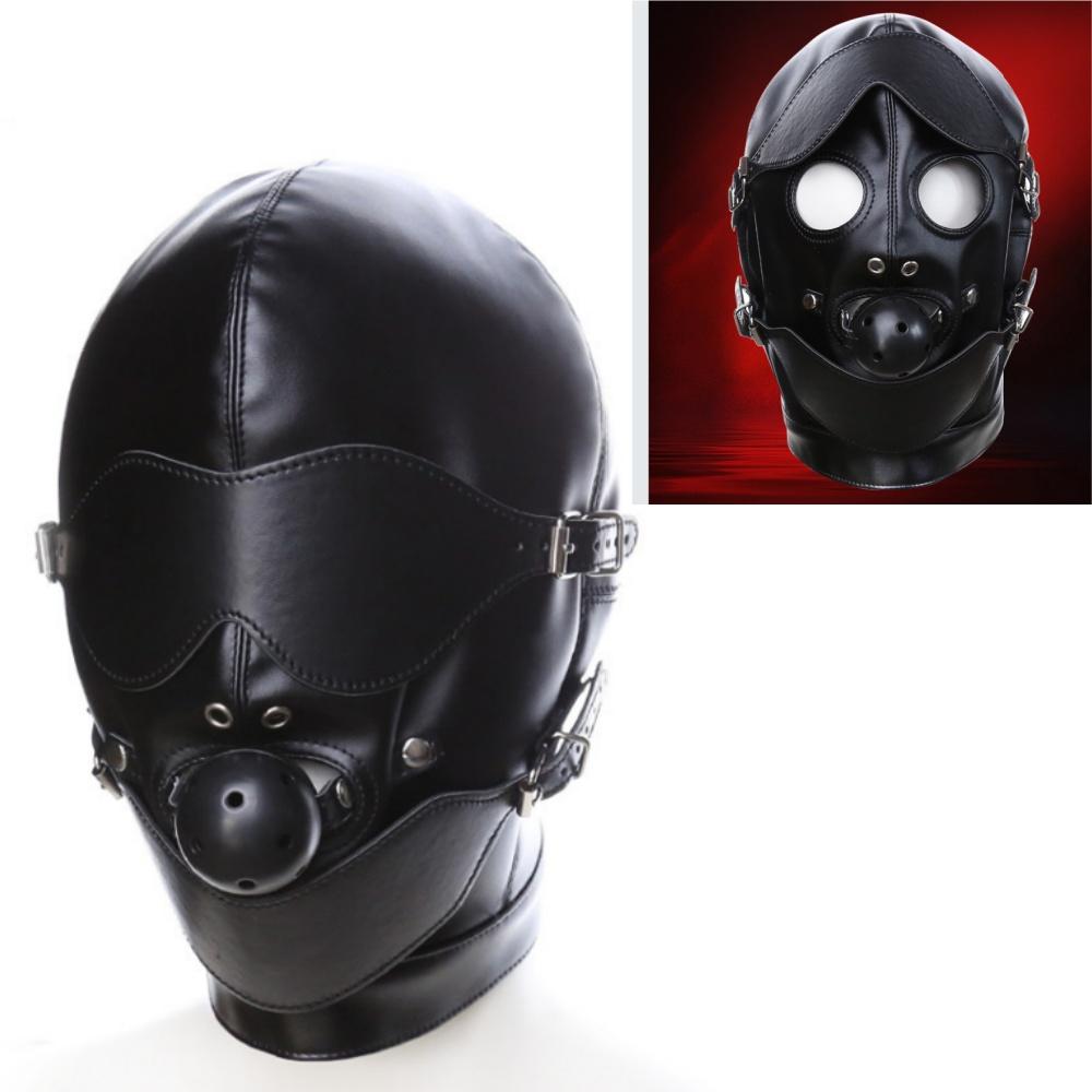 VaHppy Headgear Gag Eye Mask Black PU SM  Bondage Adult Products Couples Games Sex Toys Role Play Detachable Set