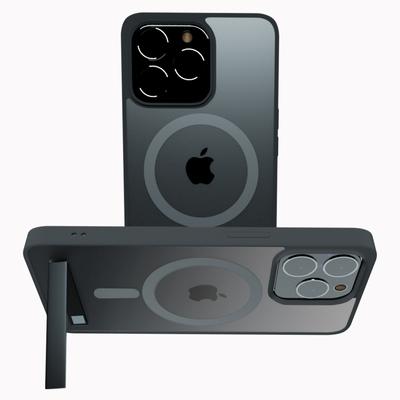 Magnetic Phone Case with Metal Kickstand for Wireless Charge iPhone 15 Pro Max Plus Mobile Cases Strong Magnet Stand Cover
