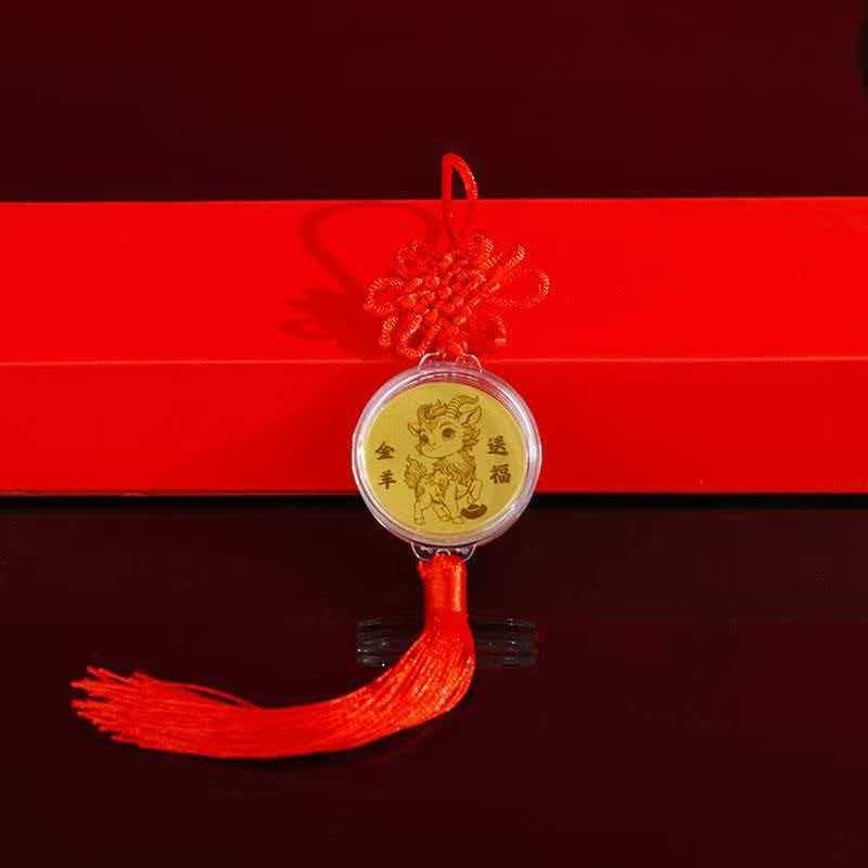 2027 Year of the Goat Gold Foil Lucky Pendant Fine Engraved Design Good Fortune Charm for Collectible Gift Jewelry