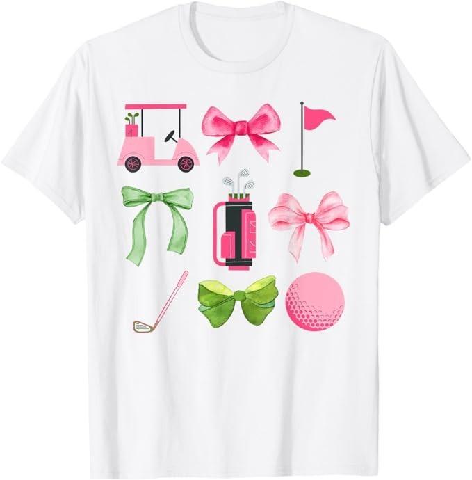 

Coquette Bow Golf Cart Game Day Golfing Golfer Golf Lover T-Shirt 2XL
