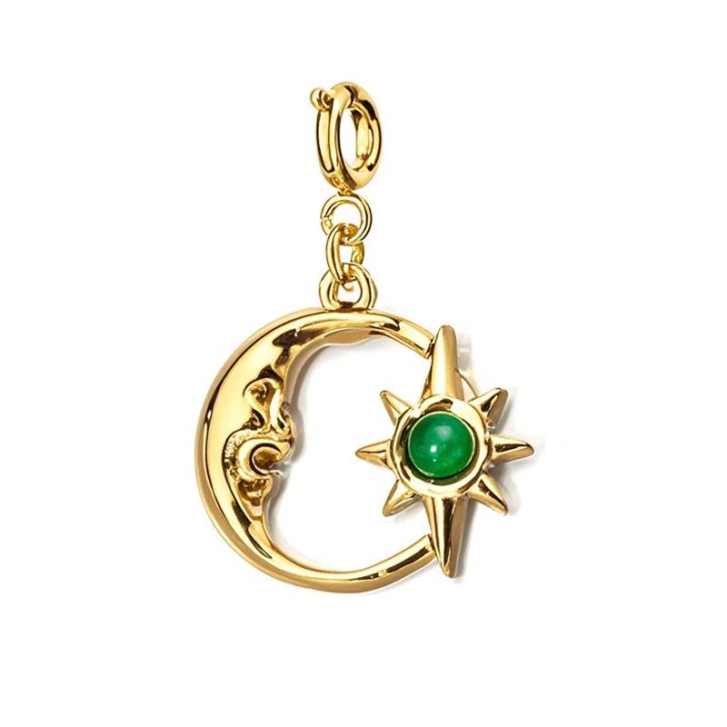 18K Gold-Plated Stainless Steel Necklace with Natural Stone Star, Moon & Sun Pendant