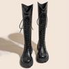 Winter Platform Cross Lace Up Woman Knight Boots Fashion Thick Heel Shoes Street Style Female Short Plush Long Booties