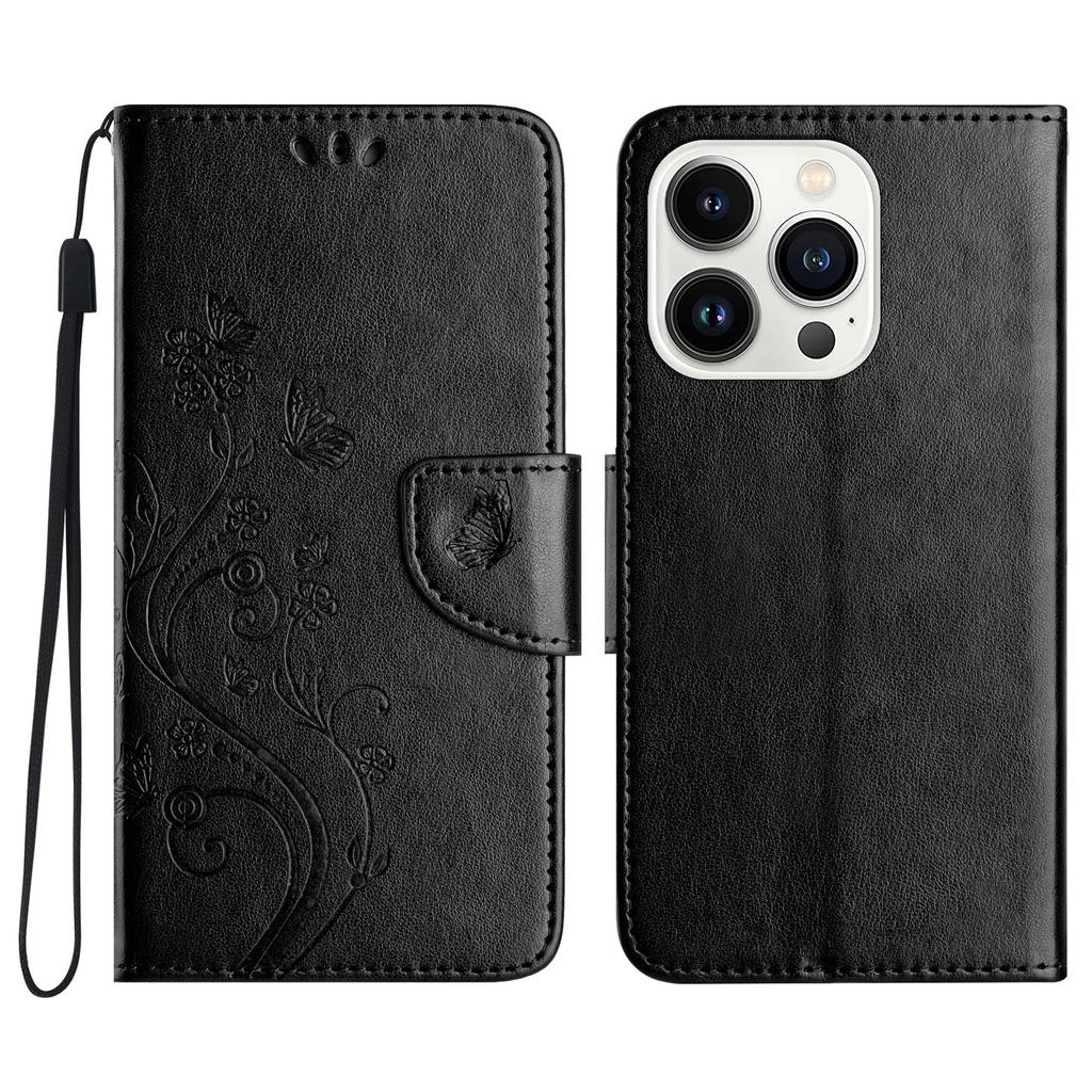 For iPhone 16 Pro Leather Case Butterflies Flower Pattern Wallet Stand Phone Cover