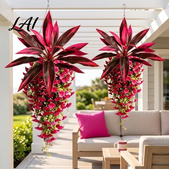 Fake Hanging Flowers for Decoration Artificial Flowers Plants Outdoors UV Resistant Faux Indoor Flower Ornaments Outdoor Greenery Porch Patio,