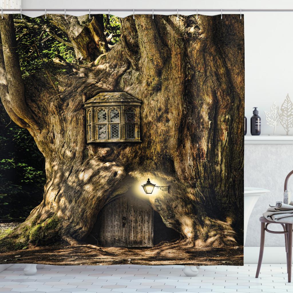 Fantasy Forest Shower Curtain Set Mystery Fairy Forest  Mushroom Flower Plant Home Bathroom Decor Curtains  Bath Accessory Set