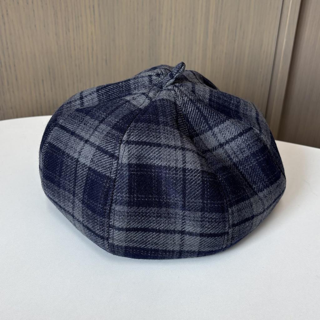 Retro Plaid Octagonal Hat Ladies British Versatile Painter Hat Show Face Small Warm Beret