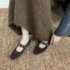 Tweed, Small Fragrant Wind, Light Mouth Single Shoes, Flat-soled Metal Buckle Women's Retro Hong Kong Style Women's 2025 Early Spring New Comfortable