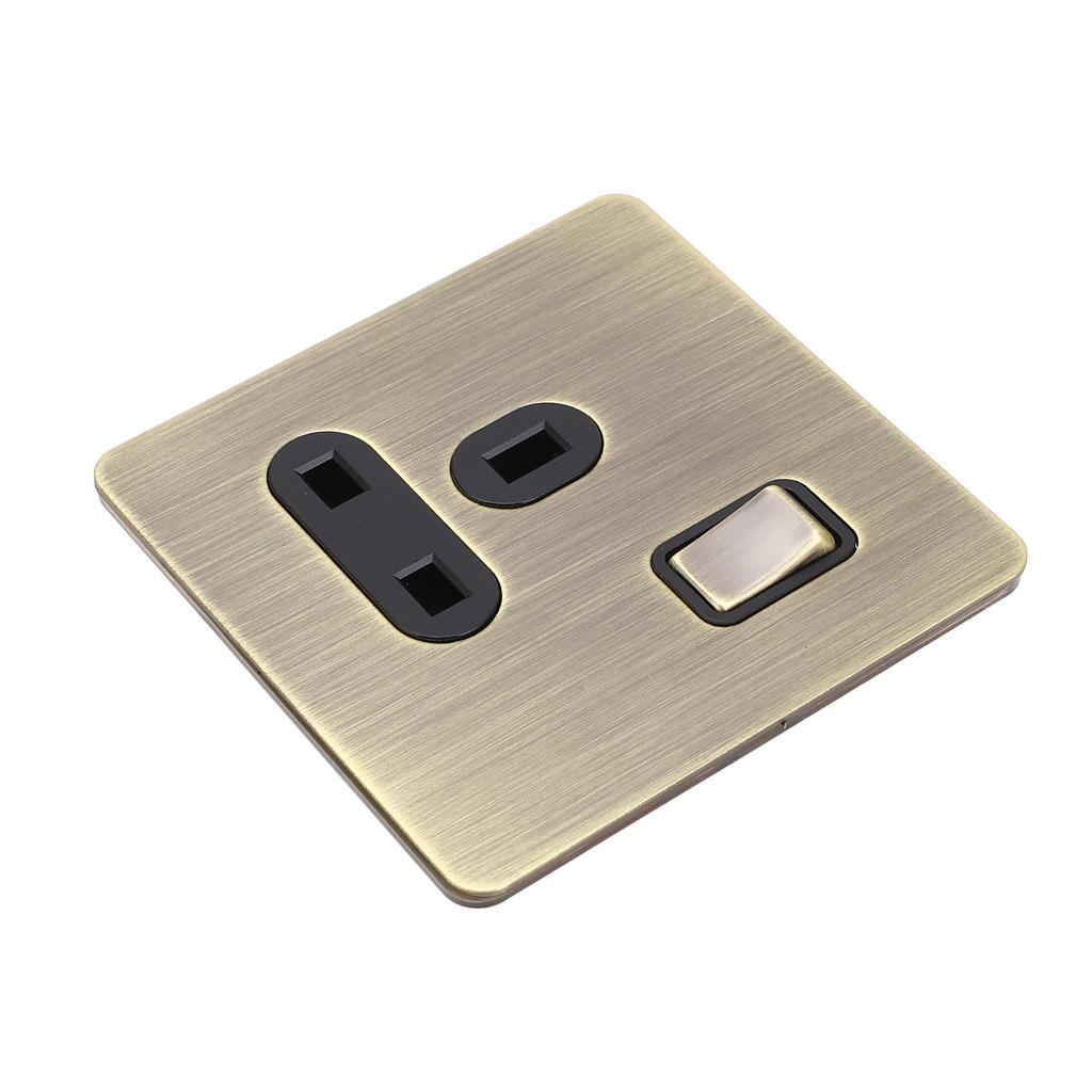 Switch Socket Antique Bronze Textured Stainless Steel Panel Button Switch with Prong Socket