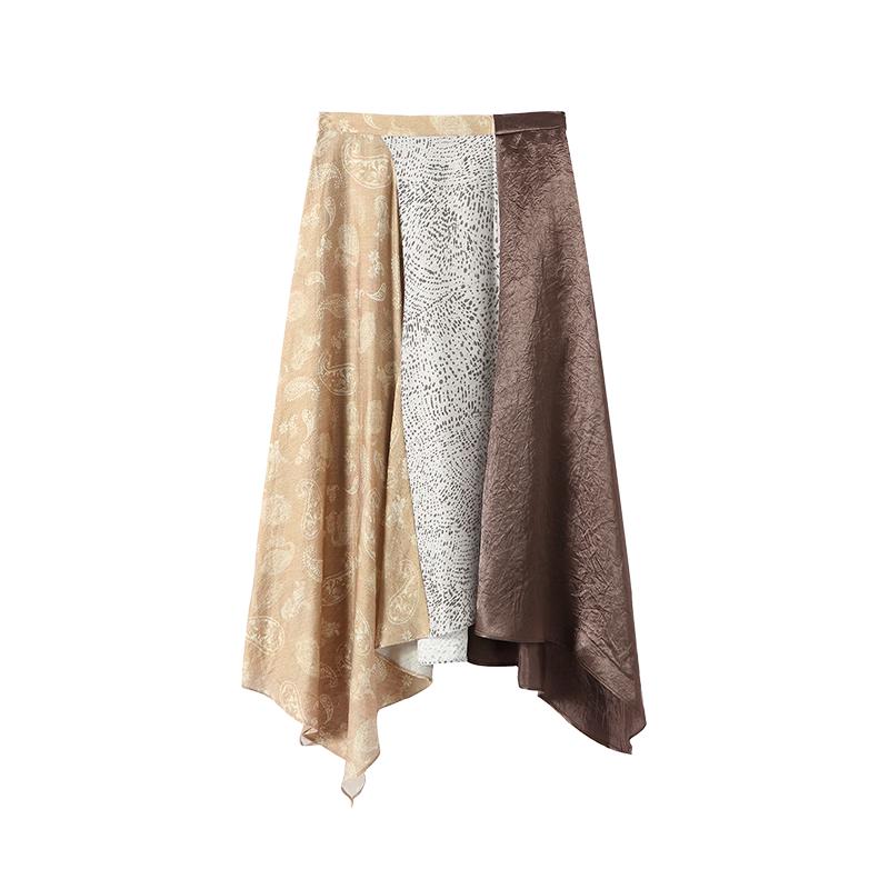 

GREEN BELT Irregular Patchwork Printed Midi Skirt M