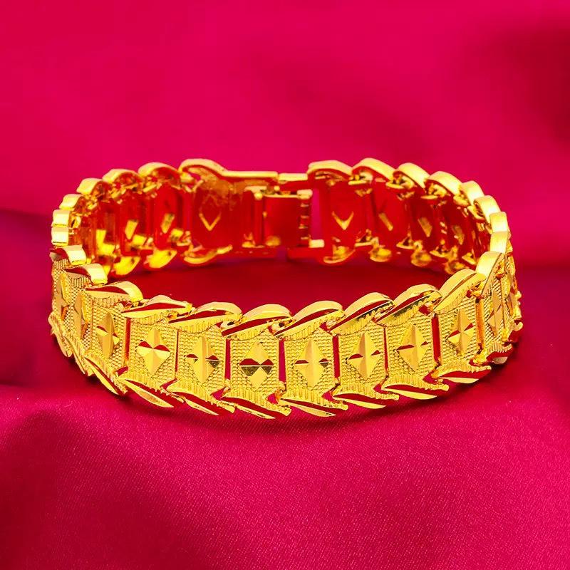Men's 24K Gold-Plated Engraved Bracelet Watch Chain