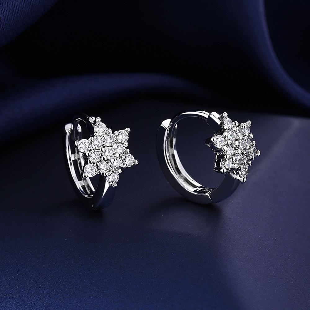 Fine Jewelry 925 Sterling Silver Earrings Inlaid with Zircon Crystal Flower Earrings Charm Jewelry for Women Gift Engagement