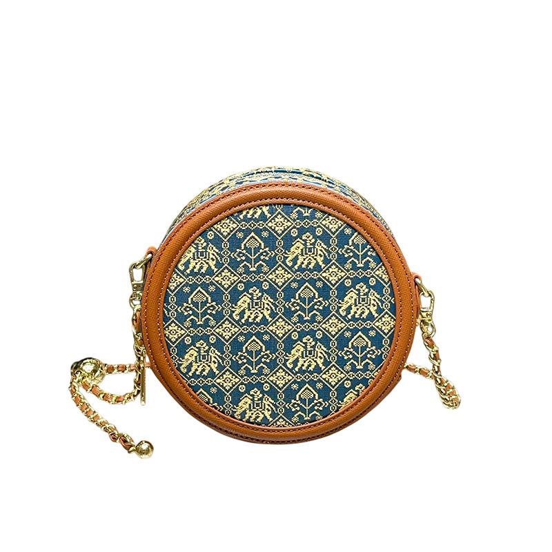 Crossbody Handbag with High-end Luxury Ethnic Style Fashion Chain Strap Women's Small Round Bag