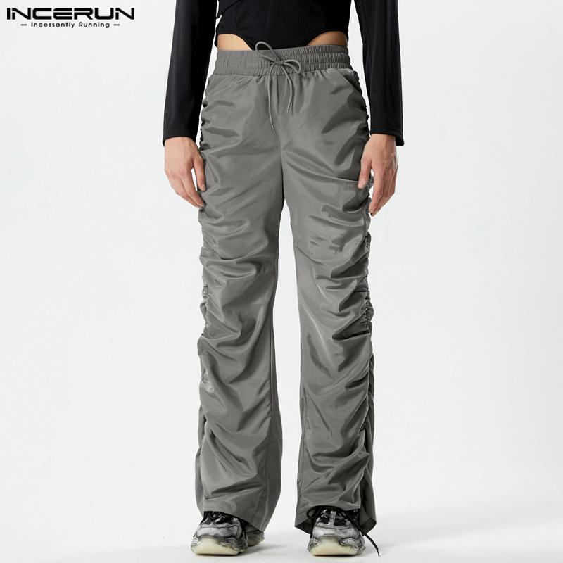 

INCERUN Мужские длинные брюки со складками и эластичной резинкой на талии