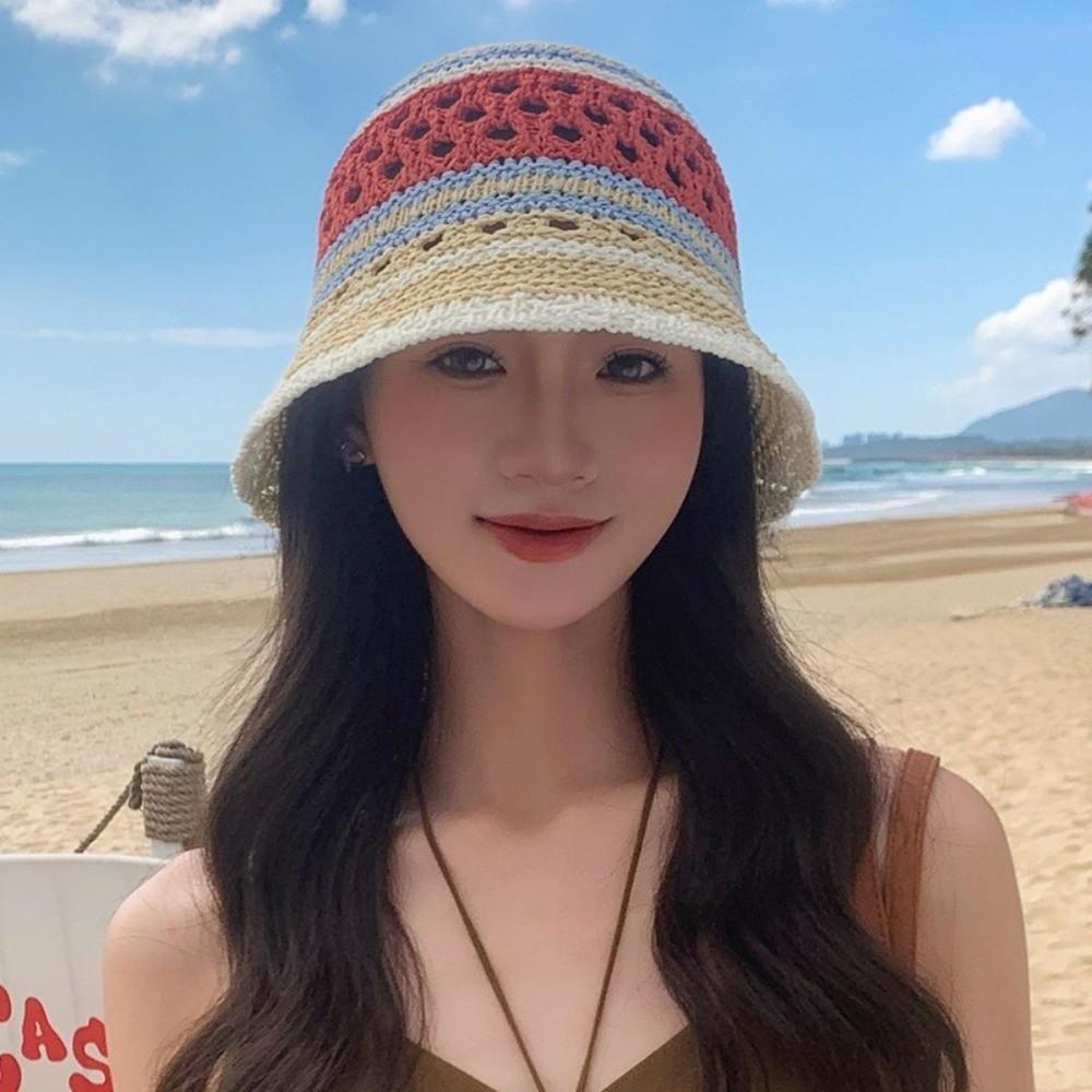 Mix Color Fisherman Hat Striped Sunshade Hat Outdoor Bucket Hat Panama Bob Caps