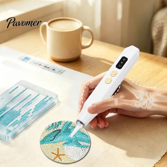 Automatic Bead Dispenser Electric Rhinestone Art Pen with Light, Wireless Rechargeable Vaccum Pen, Lightweight Loader 2 Suction Levels, Faux